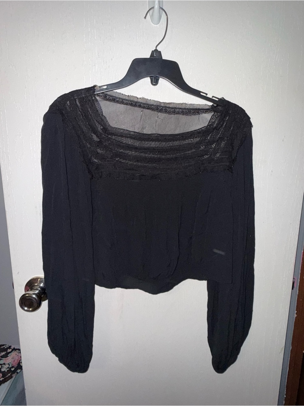 Source Unknown Black Lace Yoke Long Sleeve Blouse